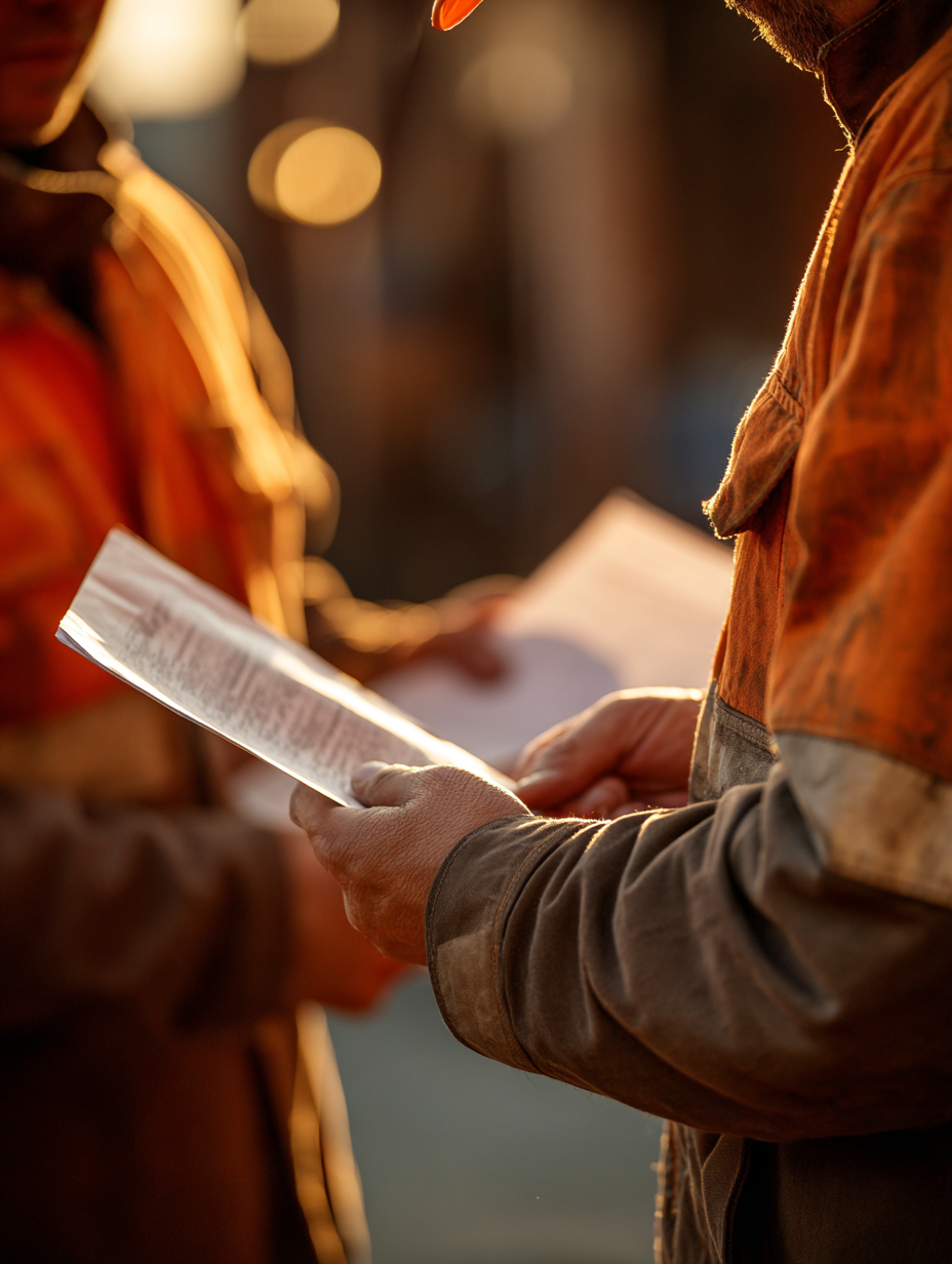 cesaroflores_Two_construction_engineers_in_orange_and_brown_w_fcd70532-a778-438b-ab3a-e52313674d81_0
